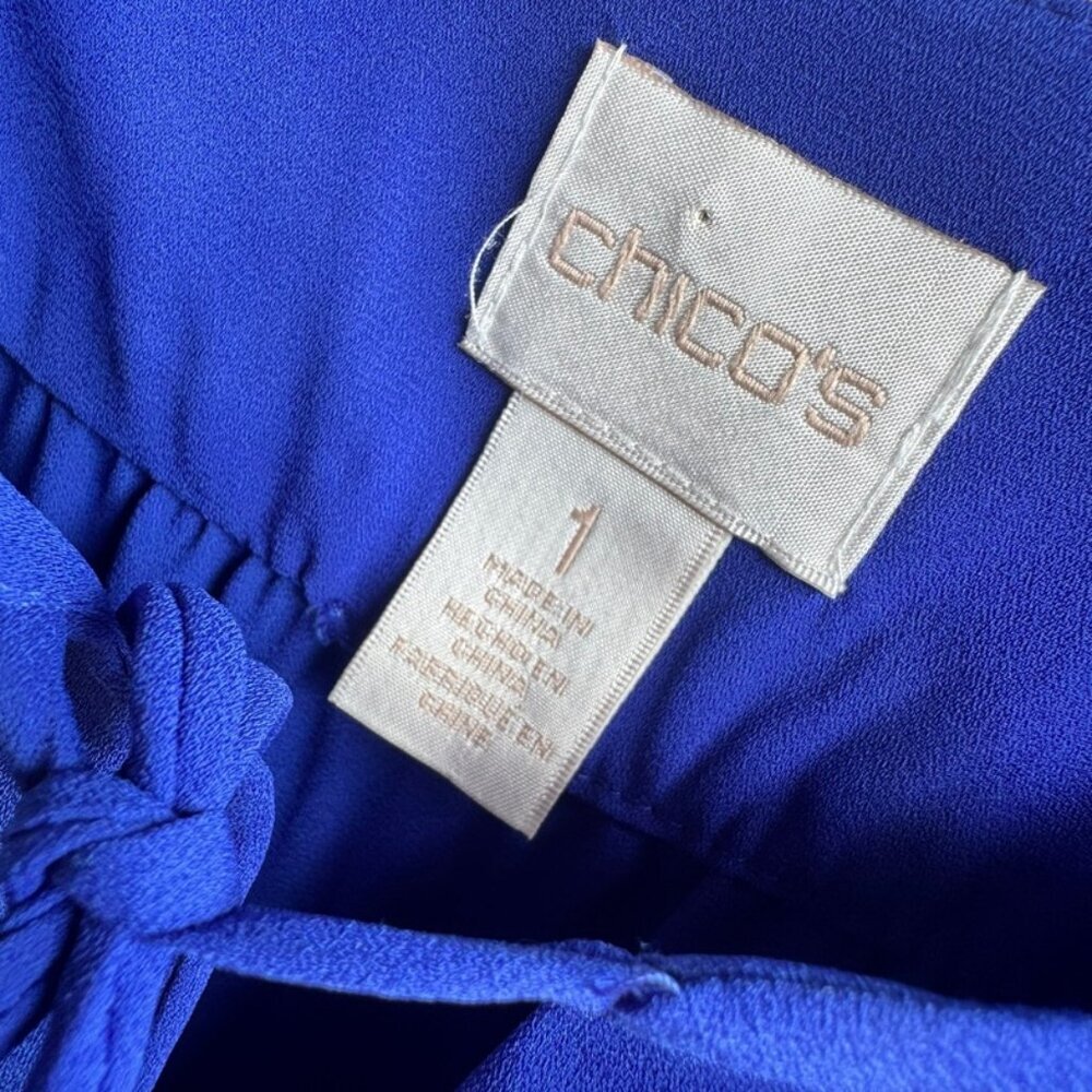 Chico's Long Sleeve V Neck Keyhole Front Tie Tunic Blouse Women's Size 1 (M) - Picture 3 of 8